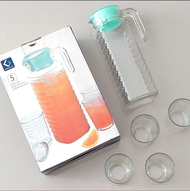 Kimglass Clio Teko Kaca Polos 1100ml + 4 Gelas - Pitcher Minuman
