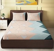 KAWI Cotton Feel 200TC Double Bedsheet Queen Size 78x60 Inches with Elastic Fitting with 2 Pillow Co