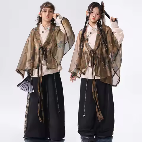Chinese Hanfu Style Hip Hop Clothing For Kids Concert Outfits Girls Boys Street Dance Jazz Performan