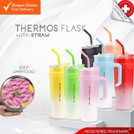 Swiss Thomas Double-Layer Insulated Stainless Steel Thermos Flask with Handle and Straw 1.2L