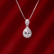 KL0216 Halo Pera Women's Silver Necklace with Plate Border 1.5mm Pear Cut Water Drop Master Stone 10