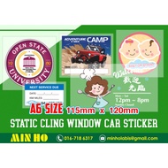 Static Cling Window Sticker A6 Size (Custom Design) roadtax car sticker