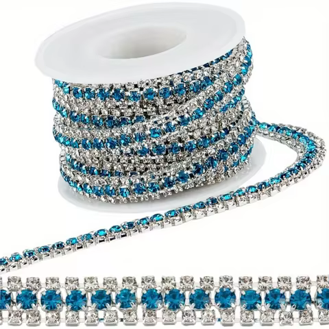 1 roll 5 yards 3 Rows crystal rhinestone edging, tight chain, 4mm jewelry making decal strip