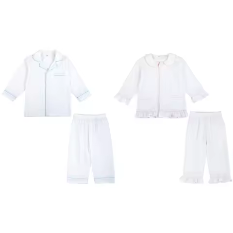 Wholesale Children Clothes Baby Sleepwear 100% Cotton Seersucker Sibling Clothes Matching Pajamas Bo