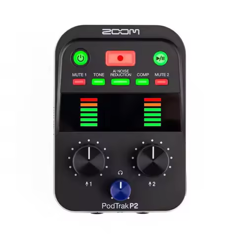 ZOOM PodTrak P2 Podcast Recorder with 2 USB Mic Inputs, 2 Headphone Outputs, AI Noise Reduction, Ton