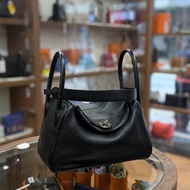 90%NEW USED HERMES LINDY 26 NOIR PHW TC 黑色拼藍色銀扣 #愛馬仕