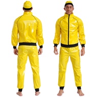 inhzoy Mens Retro Disco PU Leather Outfit Hat Front Zip-up Jackets Coat and Jogging Pants 3-piece Ja