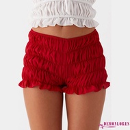Demonlores-Womens Low Rise Shorts Tiered Smocked Casual Summer Shorts