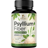 Psyllium Husk Powder Capsules 2000mg, Natural Daily Soluble & Insoluble Fiber Pills, Psyllium Husk F