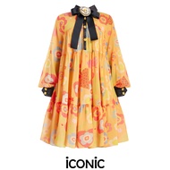 iCONiC ELLIE DRESS #20205X เดรส ชีฟอง สีเหลือง พิมพ์ลาย ดอกไม้ หัวใจ แต่งโบว์