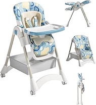 Wubookyi Convertible 3-in-1 High Chair for Babies and Toddlers Foldable Baby High Chair with Adjustable Height, Recline &amp; Footrest Double Layer Detachable Double-Sided Seat Cushion&amp; Plate (Blue)