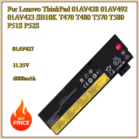 New 01AV427 72Wh Replacement Battery For Lenovo ThinkPad 01AV428 01AV492 01AV423 SB10K T470 T480 T57