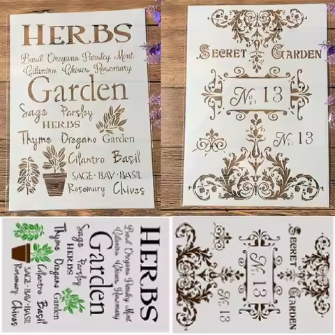2Pcs/Lot A4 Flower Words Garden DIY Craft Layering Stencils Painting Scrapbooking Stamping Embossing