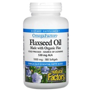 Natural Factors Flaxseed Oil, 亚麻籽油, Omega 3  6 9, Organic, 1,000 mg , 180 Softgels, Cold Pressed