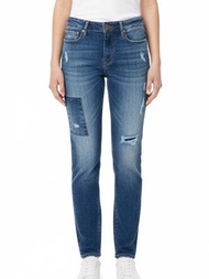 女裝V57舒適修腳KAIHARA拼布中洗舒適錐形牛仔褲