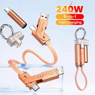 PD 240W Short Cable 5 In 1 USB/Type C To Type C/IP Cable Keychain Data Cable Fast Charging For IPho 