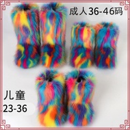Fur Boots Women Autumn Winter Imitation Raccoon Fur Fox Fur Artificial Fur Fashion Furry Snow Boots 