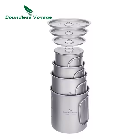 Boundless Voyage Titanium Cup with Lid Folding Handle Outdoor Camping Mug Pot Drinkware 200ml 500ml 