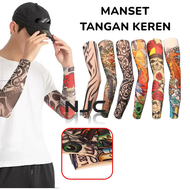 3 Barang/PCS Manset Tangan / Deker Tangan Panjang Tipis Pria Keren Tato Tatto Random