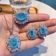 Zhuangshengsheng Jewelry Retro Style Imitation Parai Papa Blue Set Pendant Ring 12 * 16 Earrings 8 *