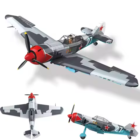 New 638PCS WW2 Military Weapons LA-7 Fighter Building Blocks Model Army DIY Bricks Plane Soldier Chr
