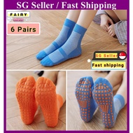 (SG Seller)6 Pairs Yoga Socks Adult Kids Sports Cotton Quick Dry Silicone Non Slip Floor Socks Trampoline Playground