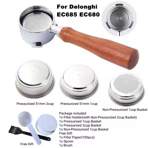 For Delonghi EC685 EC680 Coffee Portafliter 51MM Filter Bottomless Portafilter Non-Pressurized/ Pres