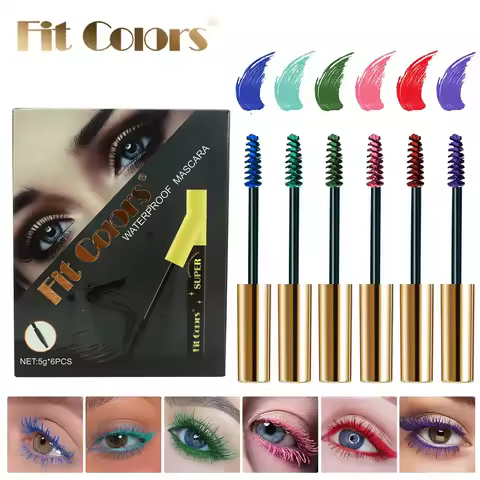 6 Color/Set Colored Mascara Cream Blue Green Lasting Waterproof Mascara Curling Eyelashes Thick Curl