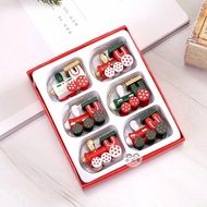 GANTUNGAN KAYU 6pcs Cute Wooden Train Miniature Hangers Train Santa Christmas Tree Ornaments