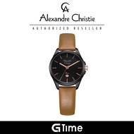 [Official Warranty] Alexandre Christie 2A18LDLIPBABO Women's Black Dial Leather Strap Watch