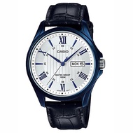 Alghani Watch Jam Tangan Pria Casio MTP-1384BUL-7AVDF Enticer Men White Dial Black Leather Strap