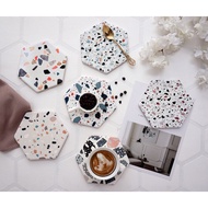 Hexagonal Terrazzo Ceramic Coaster Terrazzo cup Coaster/ Pot Coaster/ Pot Coaster Plate Glass Cerami