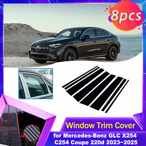 Door Window Trim Cover for Mercedes-Benz GLC X254 C254 Coupe 220d 2023~2025 Carbon Fiber Chrome Stic