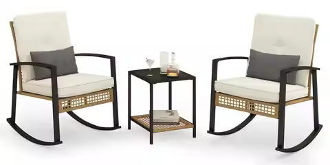 Outdoor Rocking Chair Set of 2, Patio Conversation Bistro Sets with Thickened Cushions, for Balcony 