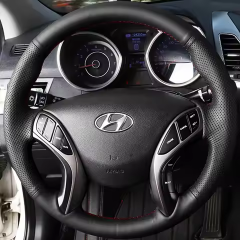 DIY Black Genuine Leather Car Steering Wheel Cover For Hyundai I30 2012-2017 Elantra GT 2013-2017 El