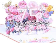Birthday Card for 75th 3D Flower Pop Up Birthday Card Greeting Cards Gift Card with Envelope Happy B