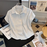 Áo Sơ Mi Sọc Tay Ngắn Mùa Hè Phong Cách Hàn Quốc Dáng Rộng Mỏng Tay Bay Cho Nữ Thiết Kế Áo Sơ Mi Màu