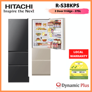 [BULKY] Hitachi R-S38KPS Solfege Stylish 3 Doors Bottom Freezer Fridge 375L + FREE Vacuum Container Gift Set (worth $109)