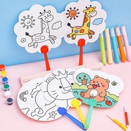 DIY Fan Art Kids Craft For Kids Learning Painting Hand Fan Coloring Cartoon Party Warna Kipas