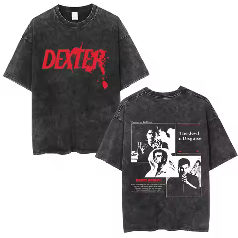 90s Vintage TV Play Dexter Morgan The Devil in Disguise Washed T-shirt Men Women Casual Cotton T Shi