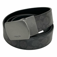[全新] COACH 男款3.5cm寬版皮帶(方頭-黑灰)