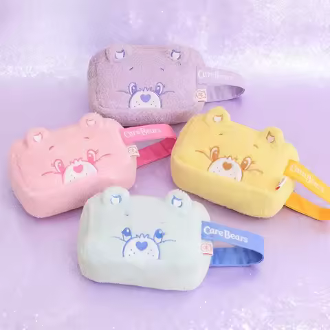 New Cute Cartoon Care Bears Cute Soft Bear Embroidered Cosmetic Bag Coin Purse Wrist Bag Large Fashi