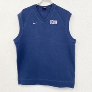 古著NikeTeam針織背心，搭配Swoosh標誌，海軍藍，L碼