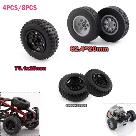 4PCS/8PCS 62.4*20mm Tires + Wheels Moc Building Blocks 75.1x28mm Tire Hub Cars Wheels Assembled Tech