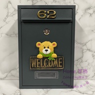 [Grocery King] Handmade Boutique Brushed Gold W Bear Mailbox With House Number/Mailbox 5 Colors Opti