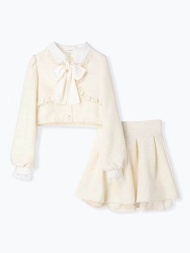 ชุดแฟชั่น Noemie แขนยาว ชุดหวาน ชุดเสื้อและกางเกงขาสั้น ชุดเสื้อผ้าผู้หญิง ชุดสองชิ้น ฤดูหนาว 2024 ช