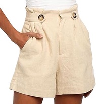 Women's Bermuda Shorts, Summer, High Waist Shorts with Pockets with Button, Causal High Waist, Comfo
