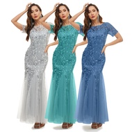Evening Gown Plus Size Sparkly Sequin Fishtail Evening Dress Wedding Guest Gown