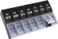 XL 7 Day Pill Organizer 2 Times a Day,AM PM Extra Large Pill Organizer, Jumbo Weekly Pill Case, Day Night Oversized Medicine Box, Vitamin Holder, Big Pill Container (White+Black)