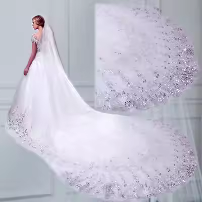 Hot Selling Wide Tail Single Layer Sequin Lace Party Bridal Wedding Veil 2025